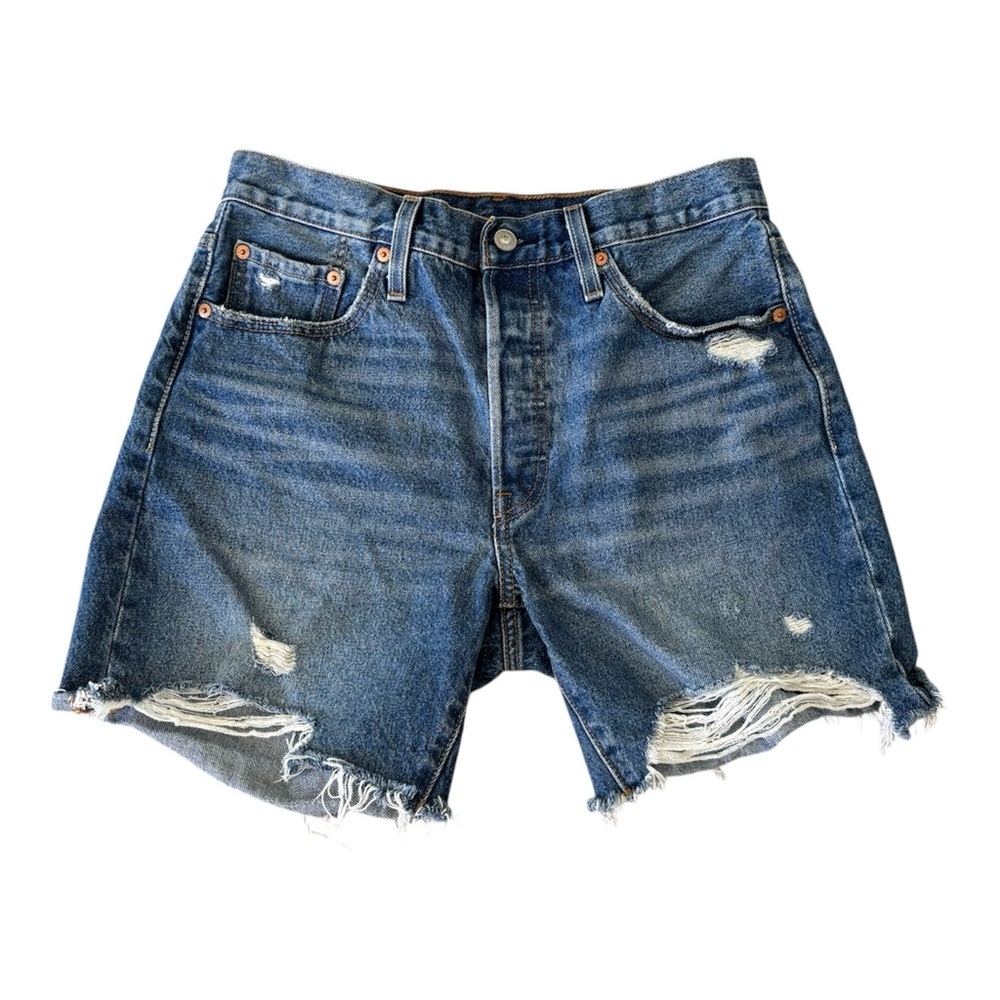 Levi's 501 Mid-Thigh Distressed Jean Shorts Blue High Rise Distressed Size 29